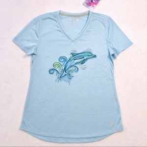 Reel Legends Dolphin V neck Graphic Tee Small NWT